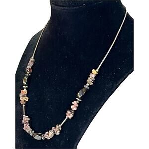 Native American Snakeskin Agate Hematite Liquid Silver Necklace 925 Sterling 17”